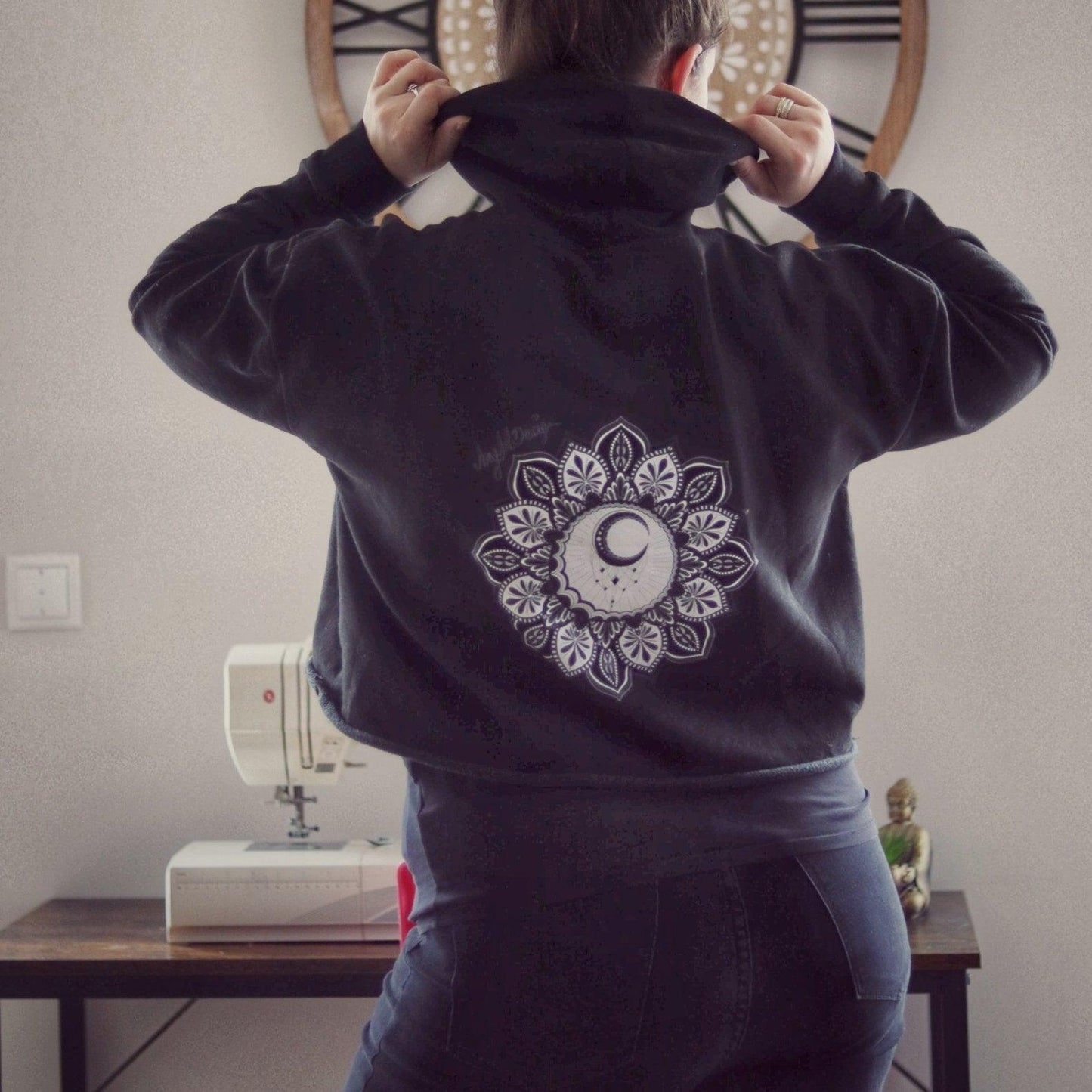 Mandala Cropped Hoodie "Moon"
