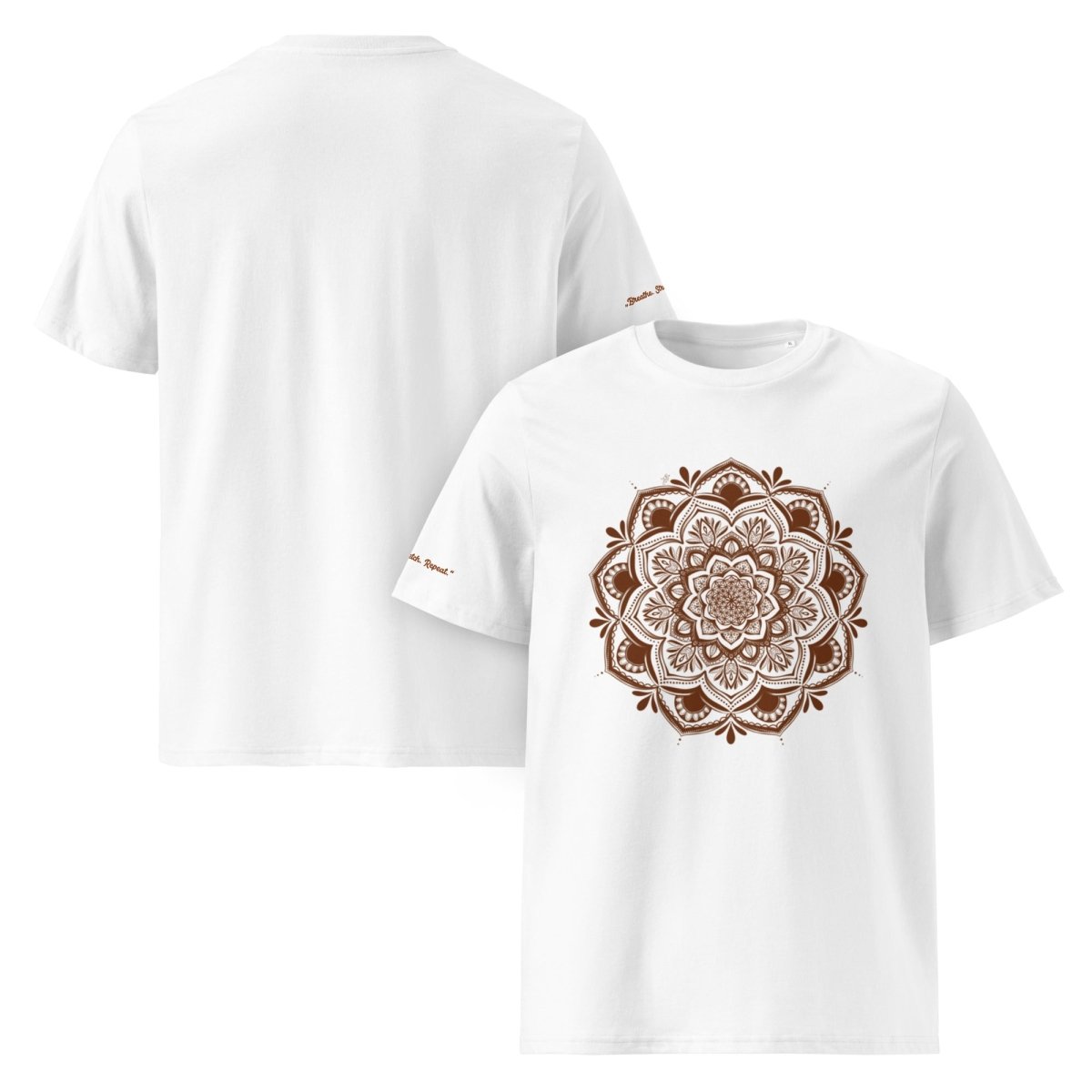 Weiß Unisex Bio T-Shirt "Breathe. Stretch. Repeat.“ - nachhaltig & Fair von AnyArtDesign