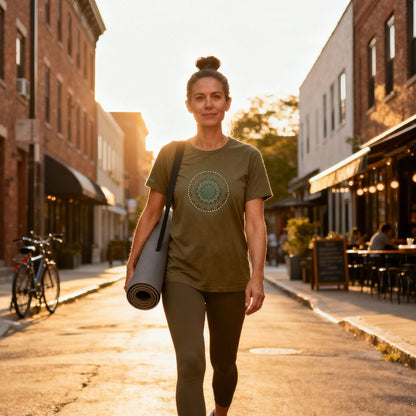 Olivgrün Unisex T-Shirt "Just breathe." - nachhaltig & Fair von AnyArtDesign