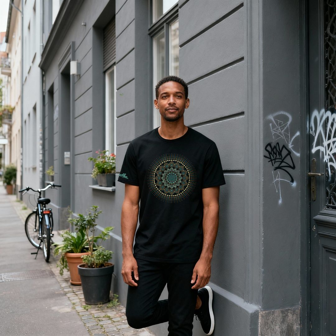 Schwarz Unisex T-Shirt "Just breathe." - nachhaltig & Fair von AnyArtDesign